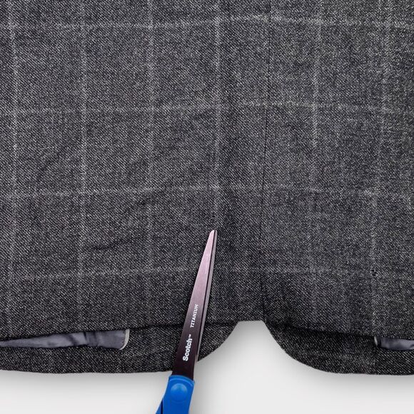 Jos A Bank Blazer Mens 40L Silk Wool Tailored Fit Charcoal Windowpane Check - Picture 13 of 13